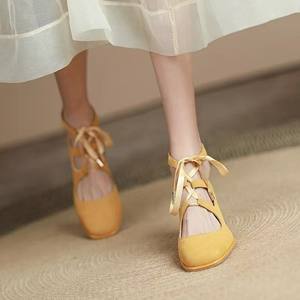 Lady Fashion <strong>Heel</strong> Shoe Women Sandal Dress Party Single <strong>Strap</strong> <strong>with</strong> Lace-Up Closure Thick <strong>Heels</strong> Height Increasing <strong>Closed</strong> <strong>Toe</strong> - Product Image 5