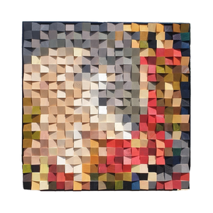 Art mural moderne de luxe en bois 3D fait à la main, nature morte abstraite géométrique, peinture avec cadre vert, décoration murale pour mariage, anniversaire, art déco - Product Image 1