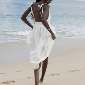 Abito Occidentale da Donna, Elegante Stile Foresta, Sexy con Scollo a V Profondo, Vita Naturale, Tinta Unita alla Moda, Estivo - Product Image 3