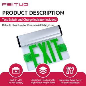 FEITUO - Luz de Señalización de Salida LED Verde de un Solo Lado, de Aluminio, con Certificación UL, FCC y RoHS, Marca Principal de Vietnam, Fábrica OEM y ODM para el Mercado Estadounidense - Product Image 3
