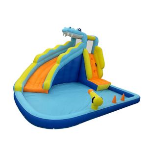 Parc aquatique gonflable pour enfants sur le thème des requins, avec toboggan, piscine à jets d'eau, mur d'escalade et tir de balles - Product Image 1