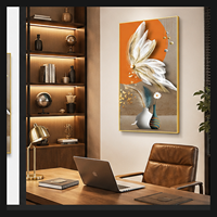 Décoration Murale Florale en Plumes Blanches et Oranges, Panneau Botanique en Métal (Fer et Aluminium) pour Entrée, Salon, Hôtel, Intérieurs Art Déco