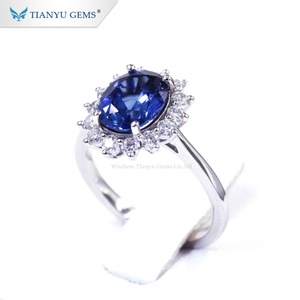 Tianyu Gems 7x9mm Oval Sapphire Gemstone & moissanite Diamond Pt950 Anillo de platino para regalo - Product Image 4