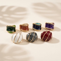 Cincin Baja Anti Karat Berlapis Emas 18K Model Bola Terpilin Enamel Vintage Motif Bunga Warna Kontras Simpul Cincin Statement Perhiasan Tahan Air