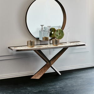 Tavolo Console Moderno Estensibile in Acciaio Inossidabile di Lusso Italiano, Dimensioni Personalizzabili, Arredamento di Alta Qualità per <span class=keywords><strong>Soggiorno</strong></span> - Product Image 1