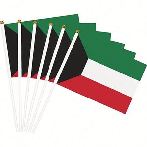 Wholesale Kuwait <b>Flag</b> Hand-Waved Mini <b>Flag</b> Polyester Equipped With Plastic or Wooden Flagpole for National Day Decoration - Product Image 1