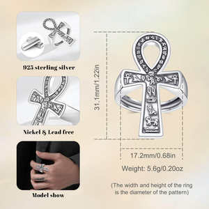Merryshine 925 Sterling Zilveren Mannen Oud Egyptisch Symbool Amulet Sieraden Ankh Kruis Ring Voor Mannen - Product Image 4
