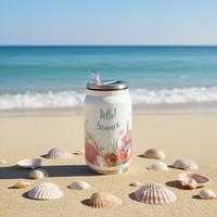 Hello Summer Gobelet de voyage isotherme en acier inoxydable 16 oz avec couvercle à motif marin et isolation thermique de 12 à 24 heures