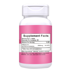 Vitamina B12 Dissolubile OEM Direttamente dalla Fabbrica, <span class=keywords><strong>2</strong></span>.500mcg per Energia e Supporto Immunitario, Gusto Ciliegia Rossa, 90 Compresse - Product Image 2