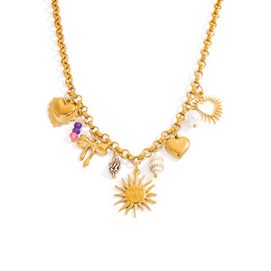 Collana da Donna Boho Personalizzabile Fai-da-Te con Ciondolo Sole e Cuore Placcato Oro, Catena in Acciaio Inox con Conchiglia Naturale - Product Image 2
