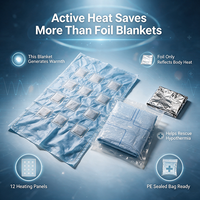 Couverture auto-chauffante, meilleure que la couverture de survie classique, 12 panneaux, imperméable, pour la protection contre l'hypothermie en milieu sauvage