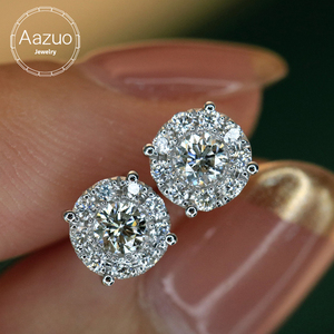 อาซูโอ 18K ทองคำขาวแท้ เพชรธรรมชาติแท้ ทรงบริลเลียนท์ ต่างหูแบบติดหู 4 กรงเล็บ ของขวัญสำหรับผู้หญิง งานแต่งงาน งานปาร์ตี้ ใช้ได้ทุกวัน - Product Image 1