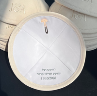Kippa en lin beige à 4 panneaux avec broderie monogramme personnalisée, impression artistique, doublure, souvenir de mariage pour invités, cadeaux