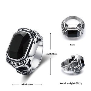 हिप हॉप पंक गोथिक डेन्टी वाइकिंग जेस्टोन क्रिस्टल विंटेज टाइटेनियम स्टेनलेस स्टील 316 एल फैशन गहने अंगूठी पुरुषों थोक नए - Product Image 2