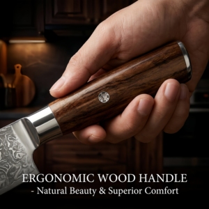 Ensemble de couteaux de cuisine en acier Damas à 67 couches, couteau de chef Kiritsuke Santoku <span class=keywords><strong>Nairi</strong></span>, couteau à steak, couteau utilitaire, accents en bois d'olivier - Product Image 4