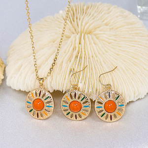 Ensemble de bijoux bohèmes géométriques, collier et boucles d'oreilles en alliage avec pierres en zircon pour femmes, mode soirée - Product Image 4