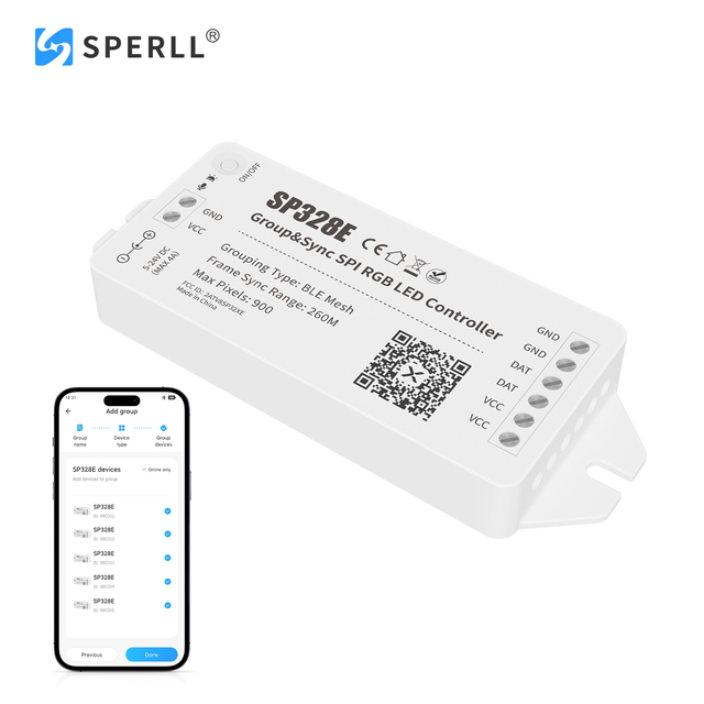 SP328E WS2811 UCS1903 SM16703 BT Mesh Group Sync LED Controller Signal Reach 260M App Music DIY Mode Light Strip DC 5-24V