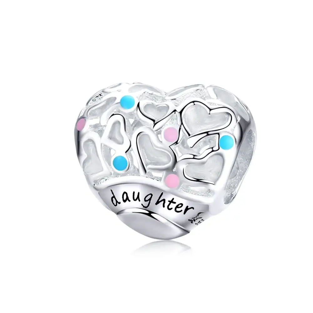 Liontin Detak Jantung Cinta, Hadiah Pelangi Jimat Manik-manik Hati Cinta Anak Perempuan S925 Cocok untuk Gelang Kalung Choker