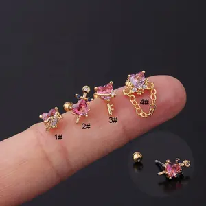 Vintage Love Heart Purple Crystal Zircon Ear Stud Earrings For Women Gift Stainless Steel Piercing Jewelry