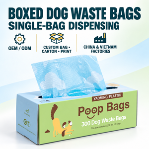 Sacs à déjections canines OEM ODM en boîte, distributeur de feuilles individuelles, sacs à déchets pour animaux de compagnie, emballage personnalisé, vente en gros, usine - Product Image 1