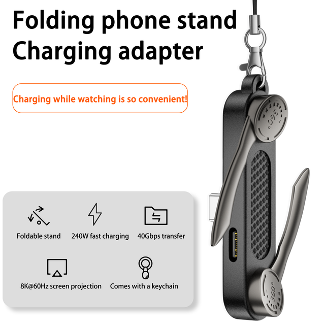360° Foldable Phone Stand USB-C Adapter 240W Fast Charging 40Gbps Data Transfer 8K60Hz Video Output for Laptop Phone