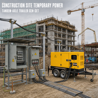 Générateur diesel mobile insonorisé 200 kVA sur remorque, essieu tandem, triphasé 400 V, pour chantier de construction