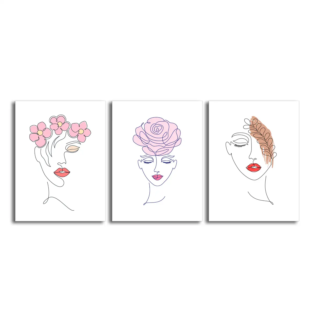 Creative Women Face Flower Abstract Oil Painting Sets Decorative Living Room Frameless Custom Wall Art Canvas Oil Painting