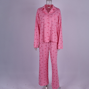 Pijama QINSI Personalizado de Dos Piezas en Algodón para Mujer con Estampado de Lazo, Manga Larga y Bolsillo - Product Image 3