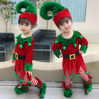 Nouvel ensemble de costumes de Noël Père Noël, tenues de cosplay d'elfes verts pour la famille, pour fêtes de carnaval, spectacles du Nouvel An, cadeau de Noël