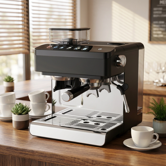 Home Furnishing Matching Touch Espresso Machine Minimalist Plastic Housing Built-in Grinder Semi-Auto Coffee Maker for Household