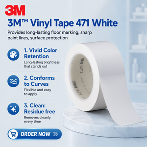 3M 471 ホワイトビニールテープ PVCフロア安全標識用テープ 簡単除去 0.14mm ゴム系粘着剤 - Product Image 1