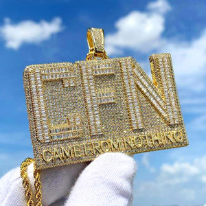 Nouveau <span class=keywords><strong>collier</strong></span> pendentif en or plaqué avec inscription CFN en zircon CZ 5A glacé, bijoux hip-hop tendance pour hommes, provenant de Nothing - Product Image 1