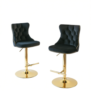Ensemble de 2 tabourets de bar en velours noir A&A Furniture, pivotants, réglables en hauteur, meubles de bar modernes pour la maison - Product Image 1