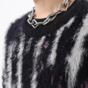 Suéter personalizado de <span class=keywords><strong>cuello</strong></span> <span class=keywords><strong>alto</strong></span> para <span class=keywords><strong>hombre</strong></span> suéter borroso patrón Jacquard prendas de punto invierno Mohair <span class=keywords><strong>cuello</strong></span> redondo suéter de punto - Product Image 2