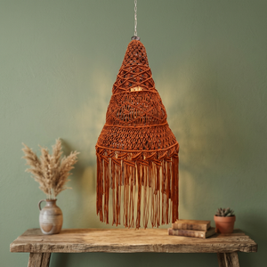 Handmade Bohemian Woven Fabric Pendant Lampshade Macrame Hanging <b>Light</b> Cover Cone Draped Home Decor - Product Image 2