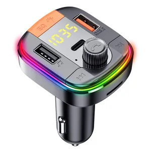 T832 New Upgrade One-click EQ Sound Regulation BT 5.0 Dual USB Type C Colorful led light Fast Charging Fm Transmitter Car Kit