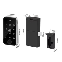 Serrure de porte en bois biométrique noire avec contrôle d'accès par empreinte digitale, serrure numérique pour armoire avec carte mémoire, mot de passe dynamique et carte NFC