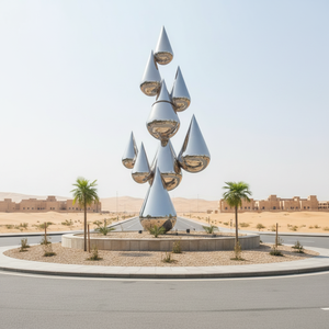 Scultura Moderna per Parchi: Grande Statua in Acciaio Inox a Goccia d'Acqua Lucidata a Specchio, Arte Metallica per Paesaggi Esterni - Product Image 1