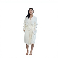 Robe pour femme en tissu gaufré blanc cassé à manches longues et col en V, séchage rapide, confortable, couleur unie