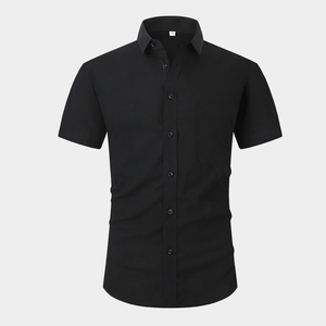 Chemise décontractée à manches courtes pour homme, couleur unie, col rabattu, tissu popeline respirant, vêtements d'été - Product Image 5