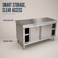 Table de préparation en acier inoxydable sur mesure pour cuisine commerciale de restaurant avec armoire de rangement coulissante simple et double