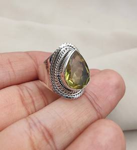 Anillo de Plata de Ley 925 de alto grado Cuarzo limón natural Hecho a mano Corte de pera Piedra preciosa amarilla Joyería para fiesta de boda Unisex de moda - Product Image 6