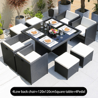 Ensemble de meubles de jardin d'extérieur en aluminium moderne avec table et chaises en rotin pour hôtel et entrepôt