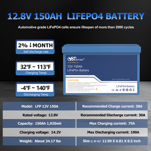 GSP <b>Battery</b> <b>12V</b> 150Ah LiFePO4 <b>Battery</b> Deep Cycle Lithium Iron Phosphate <b>Battery</b> Built-in BMS for Solar RV Boat UPS - Product Image 6
