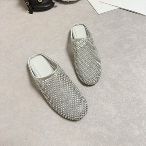 Mules plates en cuir véritable à empeigne en maille, style slip-on, respirantes, à bout fermé, demi-chaussons d'été 2026 pour femme, pour l'extérieur - Product Image 2