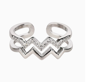 แหวนชุบเงินลายคลื่นรูปหัวใจสองชั้นสำหรับผู้หญิง ดีไซน์เปิดเรียบง่าย อเนกประสงค์ ทันสมัย เหมาะสำหรับผู้หญิง - Product Image 3