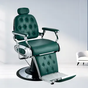 Wide Comfortable Back Aluminum Handrail Beauty Green Chairs Commercial Furniture Chair For Barber Shop Use