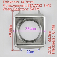Boîtier de montre pour homme sur mesure 38,4x49,55 mm, best-seller, verre saphir, étanche 5 ATM, compatible avec le mouvement ETA 7750-01, OEM