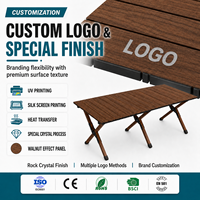 Table de camping pliable avec logo personnalisé, panneau effet noyer avec impression finition cristal de roche pour pique-nique et barbecue en plein air