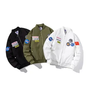 Chaqueta personalizada de alta calidad para hombres insignia bordada astronauta Unisex algodón desmontable sombrero chaqueta nuevo diseño chaqueta con capucha